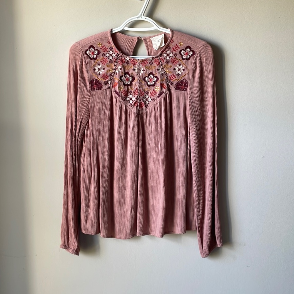 Pink long sleeve blouse, XS, like new